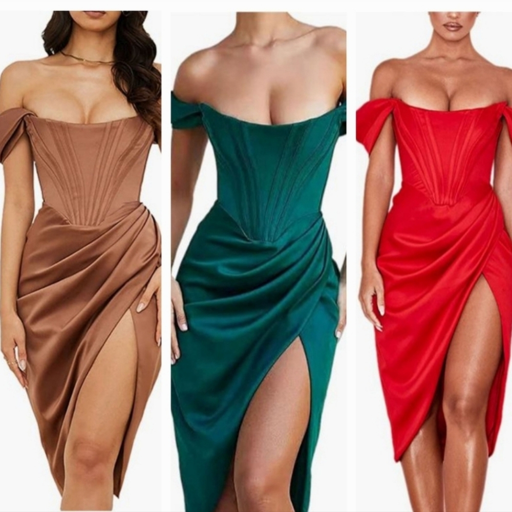 3 Loretta Off the Shoulder Satin Corset Dress Off-the-shoulder Corset dresses